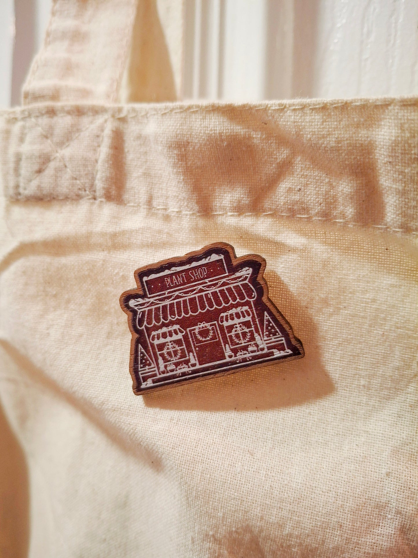 Christmas Gingerbread Plant Shop Wooden Pin Badge