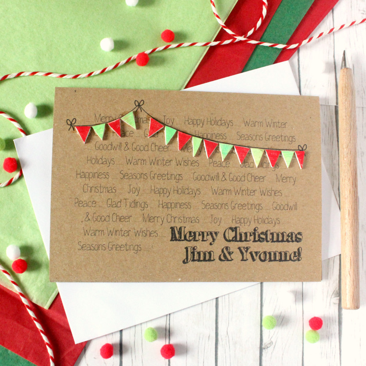 Personalised Christmas Card. Holiday Card. Xmas Card. Christmas Card. Christmas Cards. Christmas Bunting. Red Christmas. Green. Christmas.