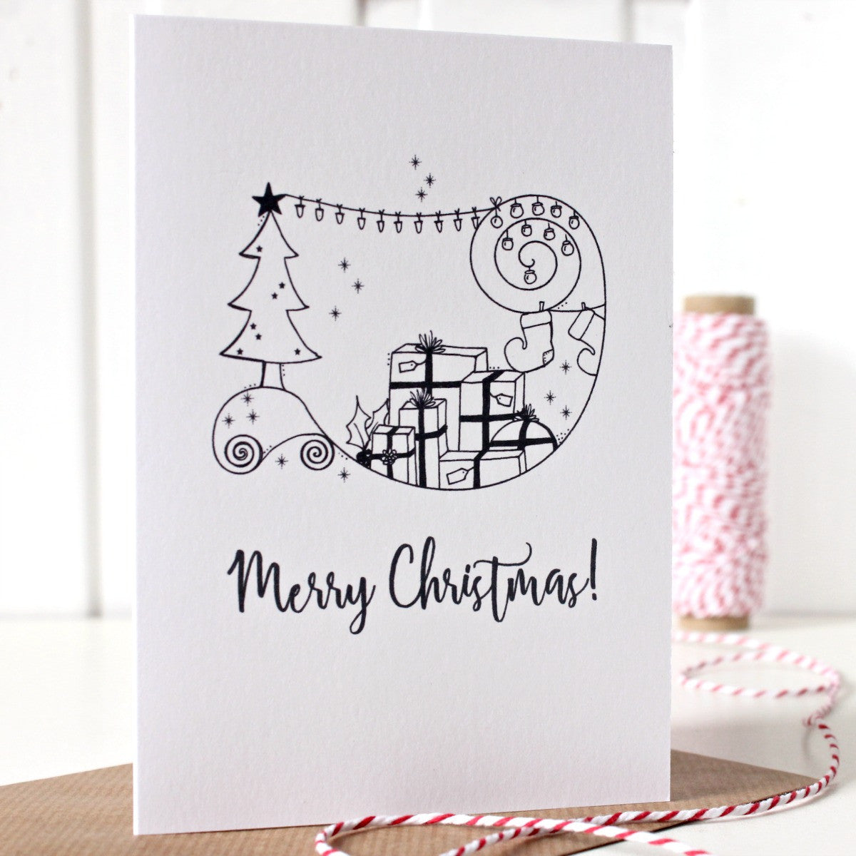 Christmas Tree Card. Christmas Card. Merry Christmas. Christmas Presents. Holiday Card. Holiday Cards. Black and White. Christmas Cards.