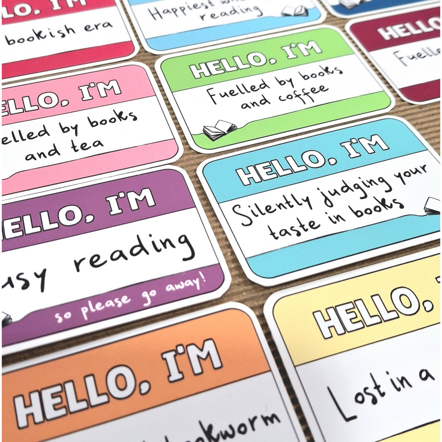 Hello, I'm Happiest when I'm Reading - Bookish Name Tag Matte Vinyl Sticker
