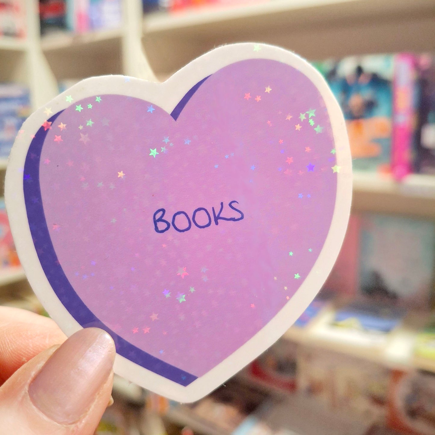 Love Books, Love Heart Holographic Vinyl Sticker