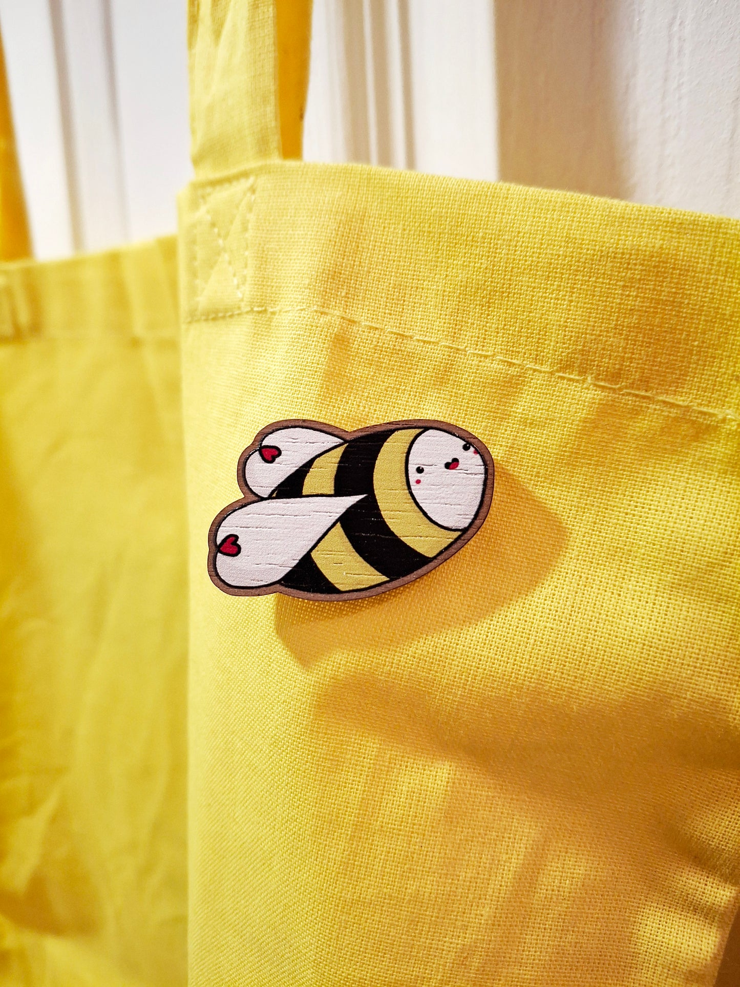 Cute Kawaii Bumble Bee Wooden Pin Badge