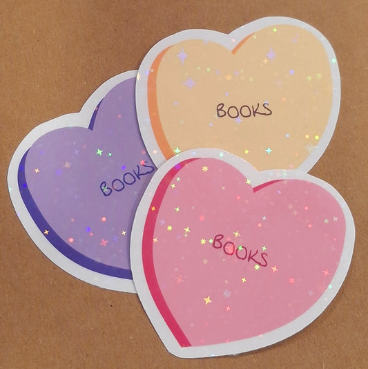 Love Books, Love Heart Holographic Vinyl Sticker