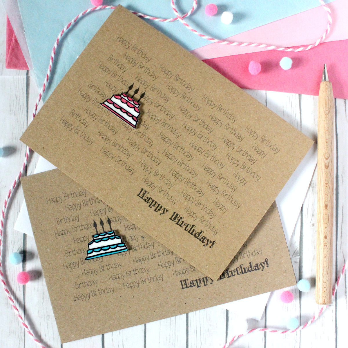 Handmade Happy Birthday Card. Happy Birthday Card. Birthday Cake Card. Birthday Card. Birthday Cake. Pink Cake. Blue Cake. Birthday Cards