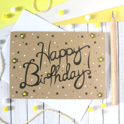 Hand Lettered Star Happy Birthday Card