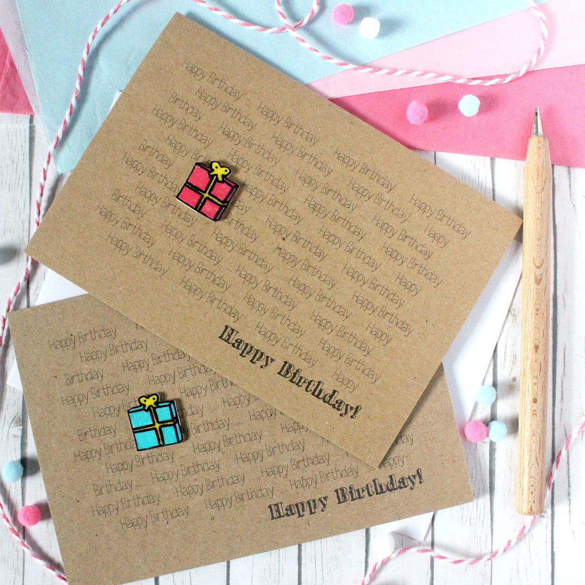 Handmade Happy Birthday Card. Happy Birthday Card. Birthday Card. Birthday Present. Birthday Gift. Pink. Blue. Happy Birthday Card. Gift