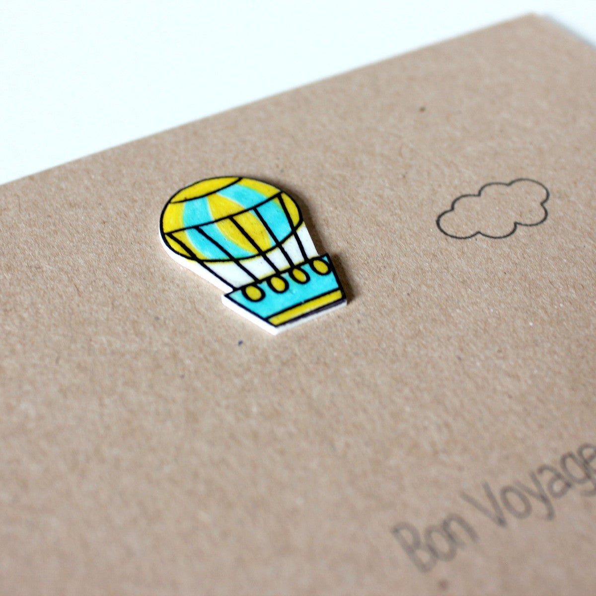 Bon Voyage / Goodbye / Leaving Card - Blue & Yellow Hot Air Balloon
