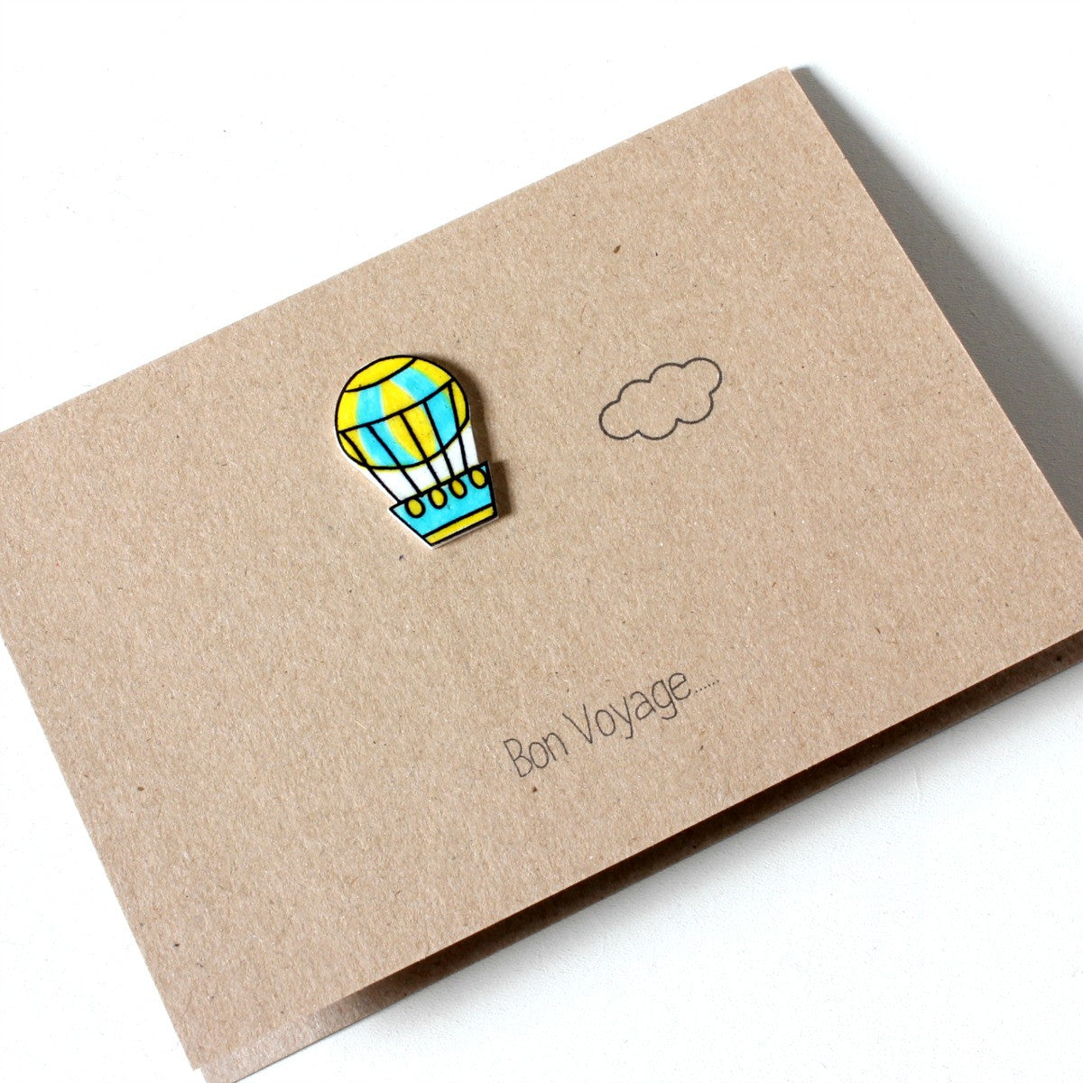 Bon Voyage / Goodbye / Leaving Card - Blue & Yellow Hot Air Balloon