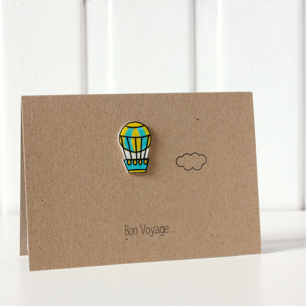 Bon Voyage / Goodbye / Leaving Card - Blue & Yellow Hot Air Balloon