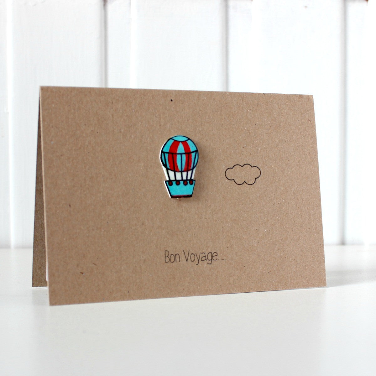 Bon Voyage / Goodbye / Leaving Card - Blue & Red Hot Air Balloon