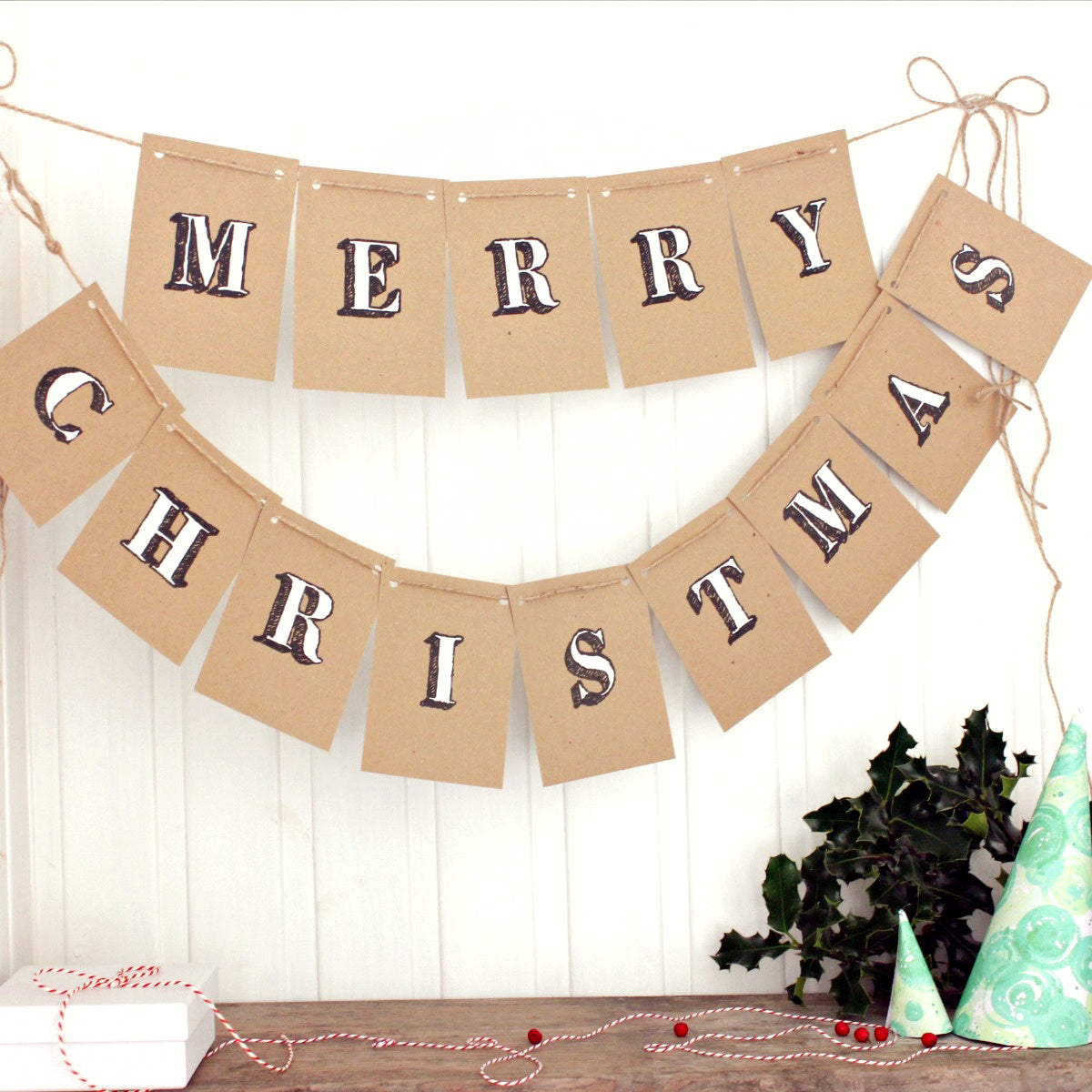 Hand Painted Merry Christmas Kraft Bunting, Christmas Decorations