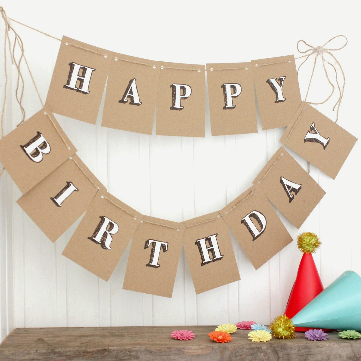 Hand Painted Happy Birthday Kraft Bunting