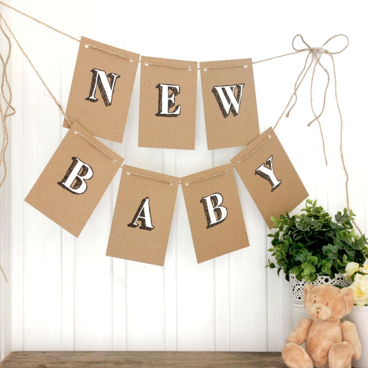 Hand Painted New Baby Kraft Bunting