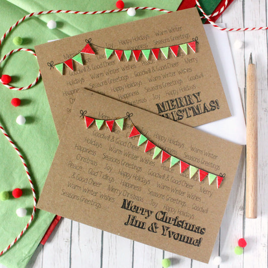 Personalised Christmas Card. Holiday Card. Xmas Card. Christmas Card. Christmas Cards. Christmas Bunting. Red Christmas. Green. Christmas.