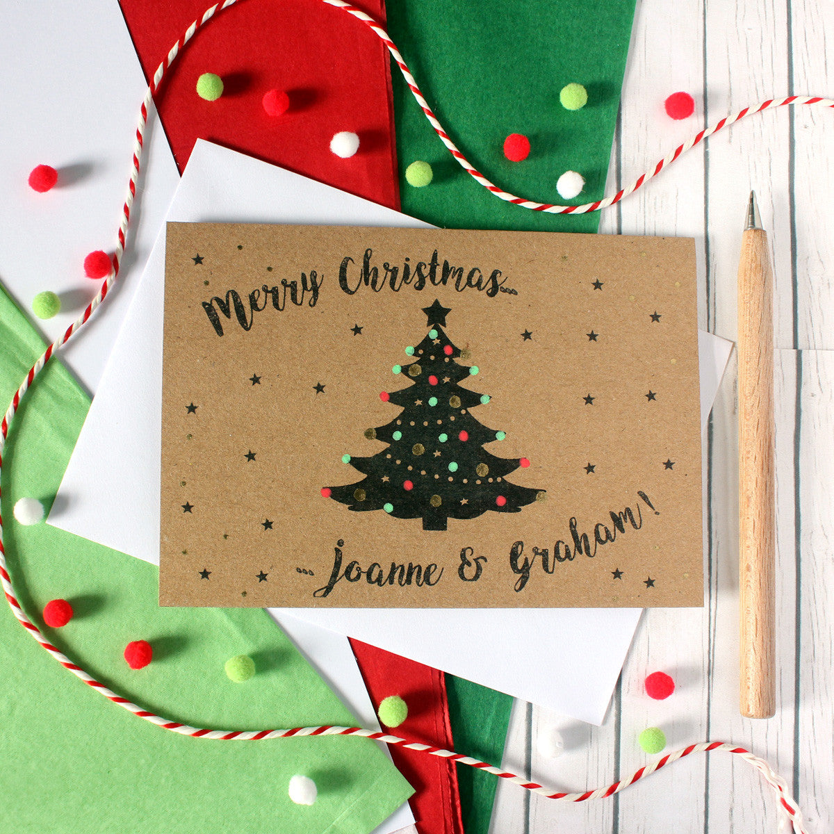 Personalised Christmas Tree Card with Gold Dots