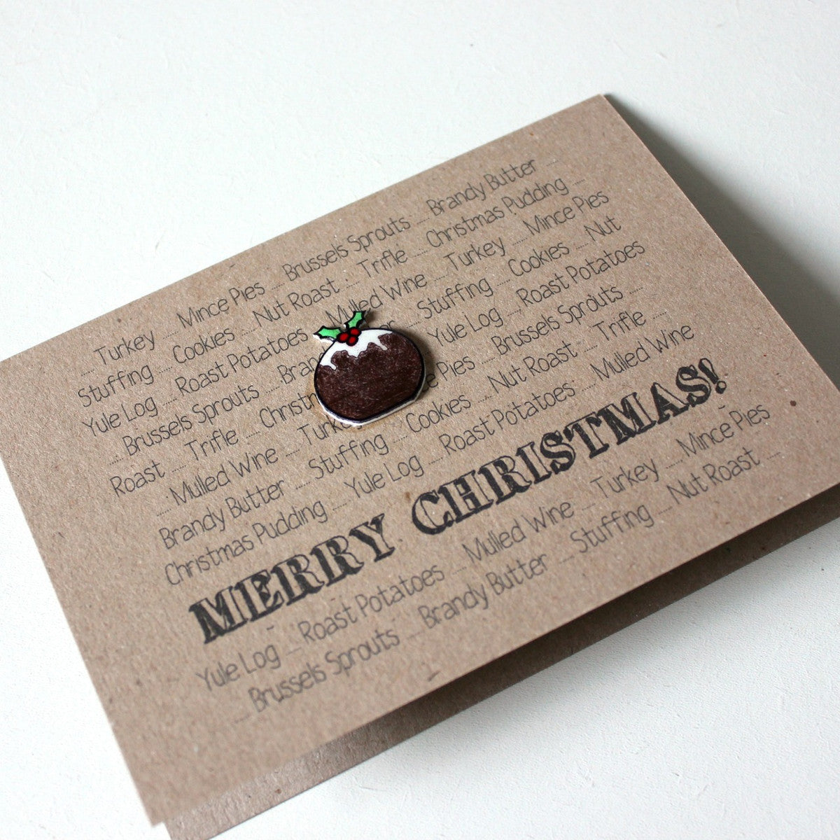 Christmas Pudding. Handmade Christmas Card. Xmas Card. Holiday Card.  Seasonal Card. Holiday Cards. Fun Christmas Card. Little Silverleaf