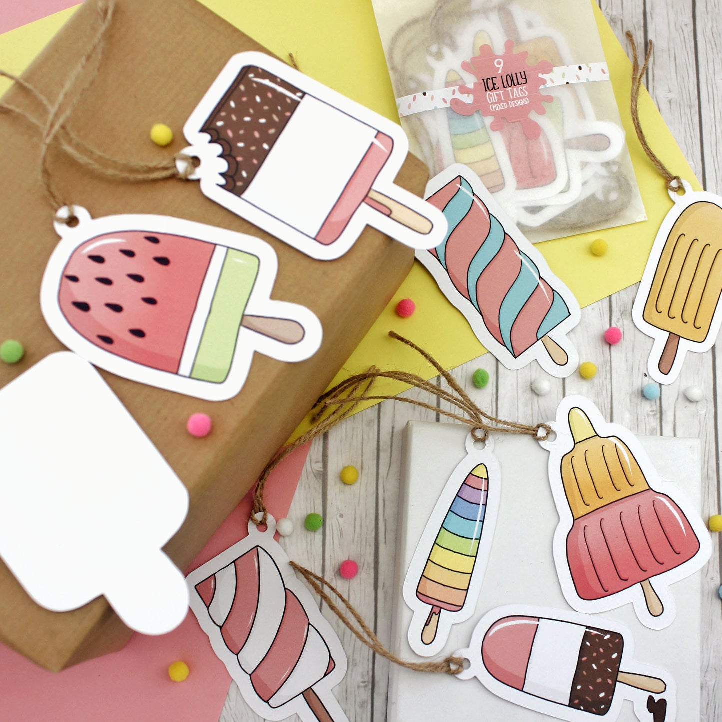 Ice Lollies Illustrated Gift Tags - Pack of 9