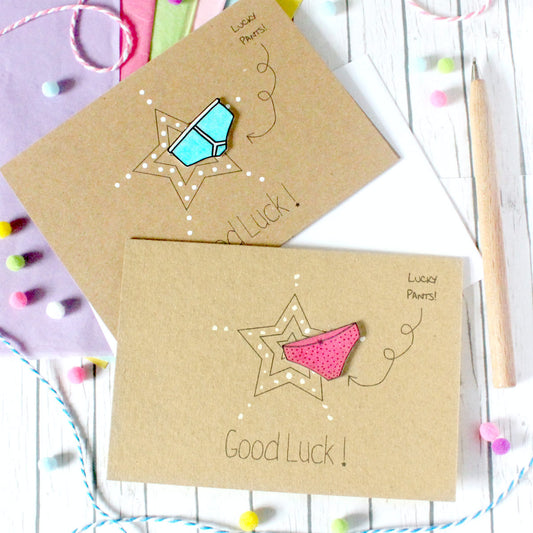 Personalised Good Luck Card. Good Luck. Good Luck Card. Lucky Pants. Y-fronts card. Lucky pants card. Recycled Card. Luck. Luck Card.