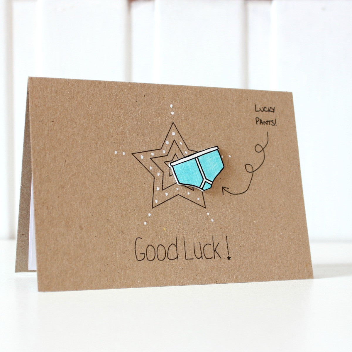 Personalised Good Luck Card. Good Luck. Good Luck Card. Lucky Pants. Y-fronts card. Lucky pants card. Recycled Card. Luck. Luck Card.