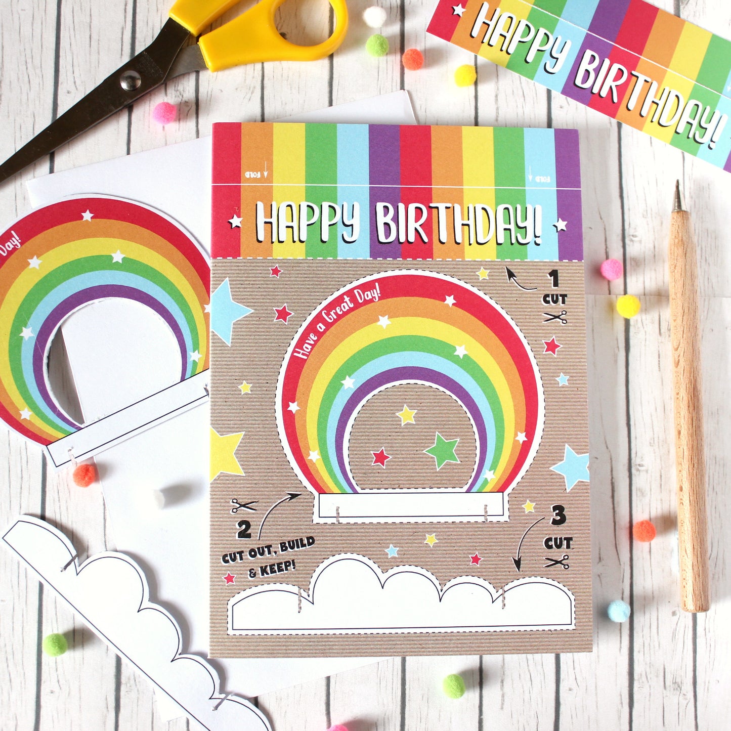 Happy Birthday - Rainbow - Cut Out and Keep Card