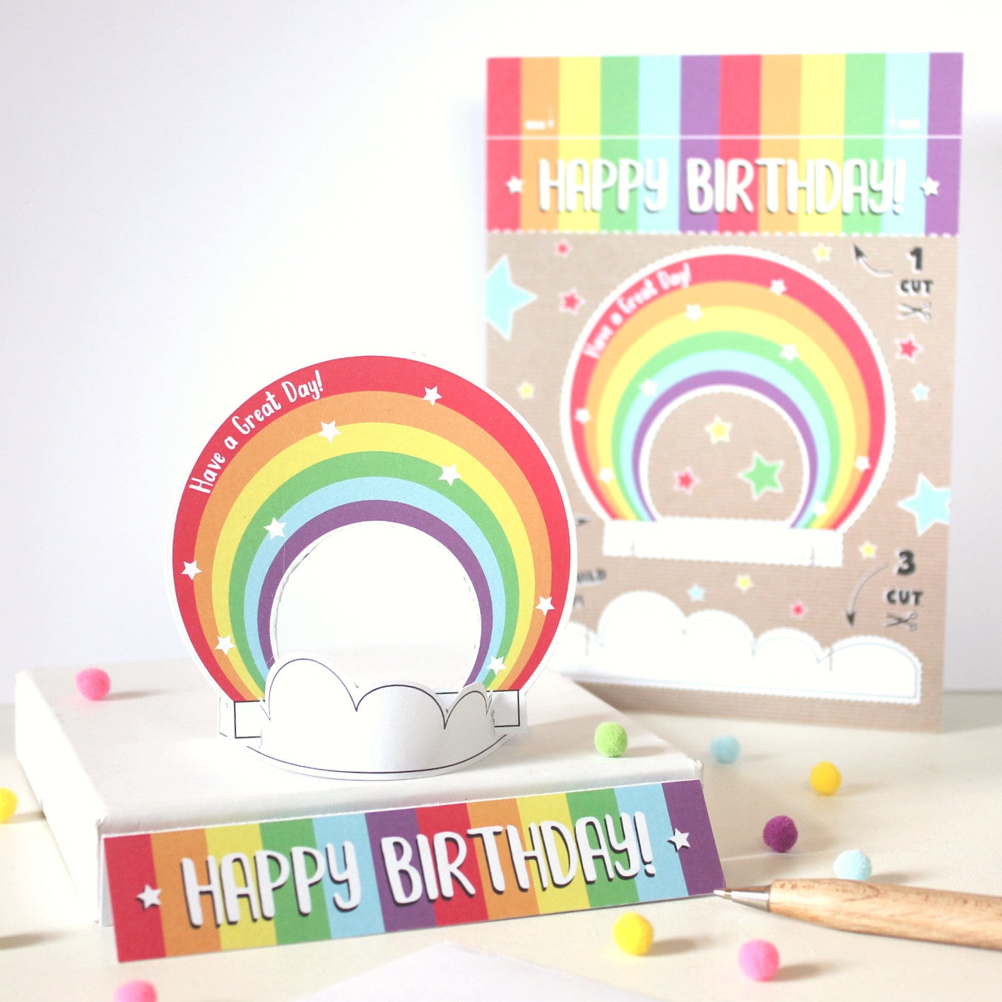 Happy Birthday - Rainbow - Cut Out and Keep Card