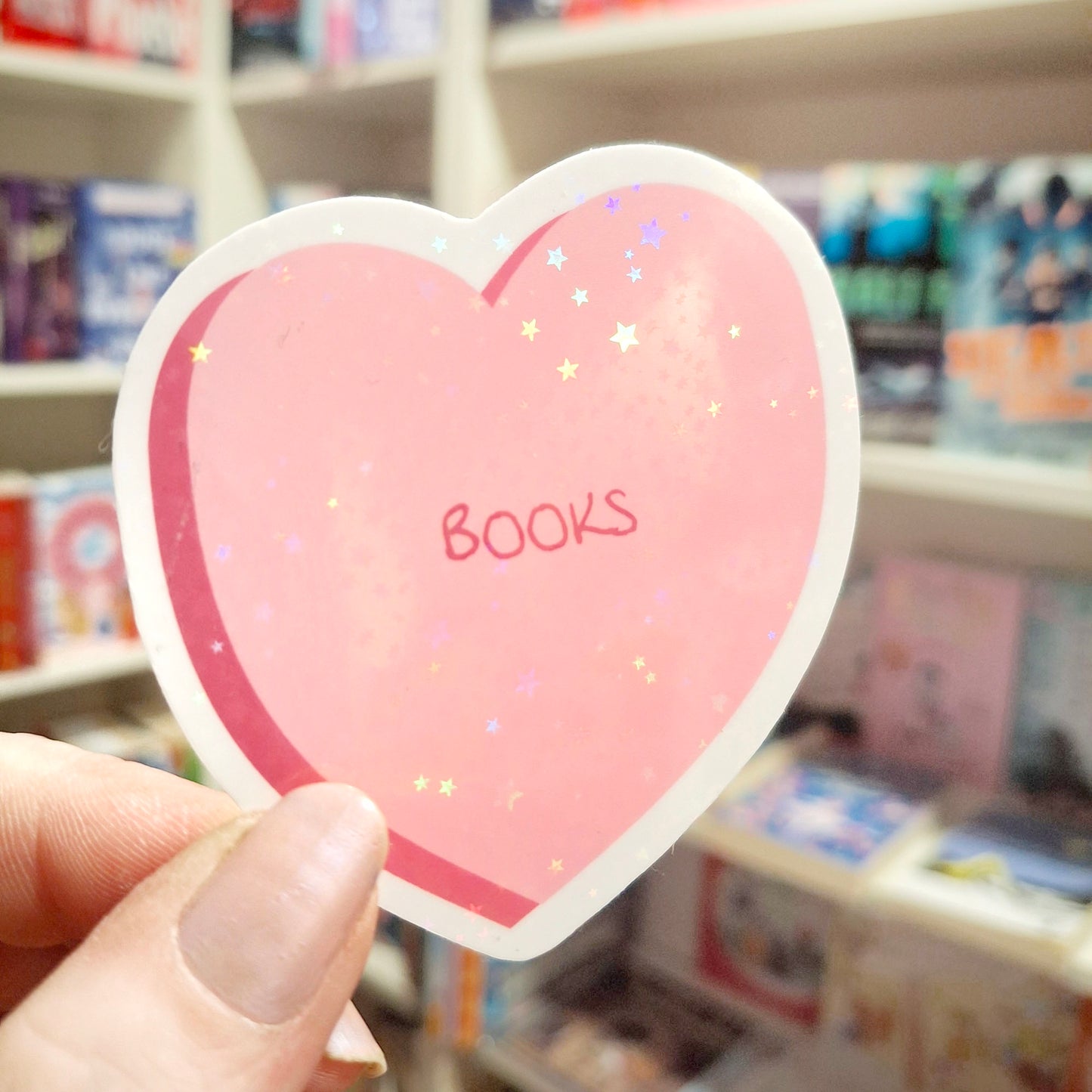 Love Books, Love Heart Holographic Vinyl Sticker