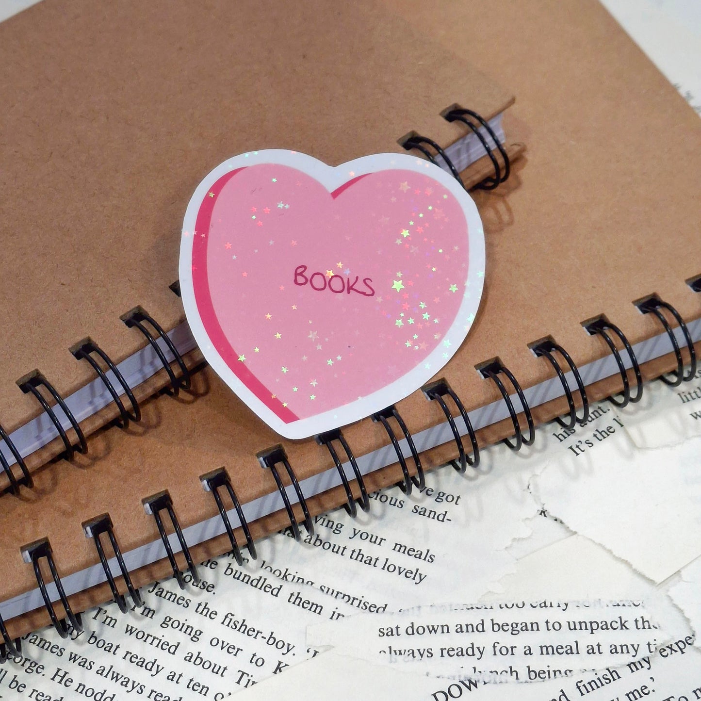 Love Books, Love Heart Holographic Vinyl Sticker