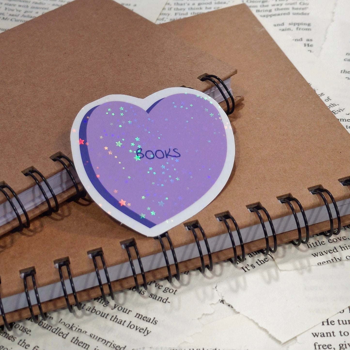Love Books, Love Heart Holographic Vinyl Sticker