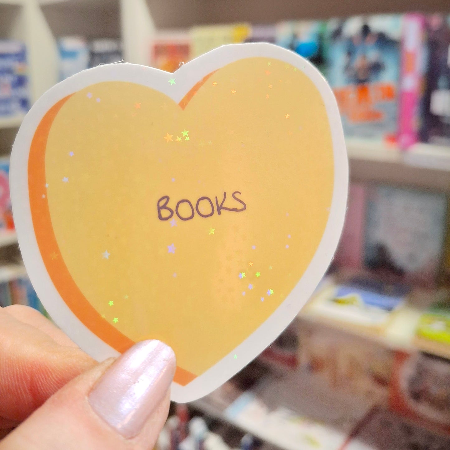 Love Books, Love Heart Holographic Vinyl Sticker