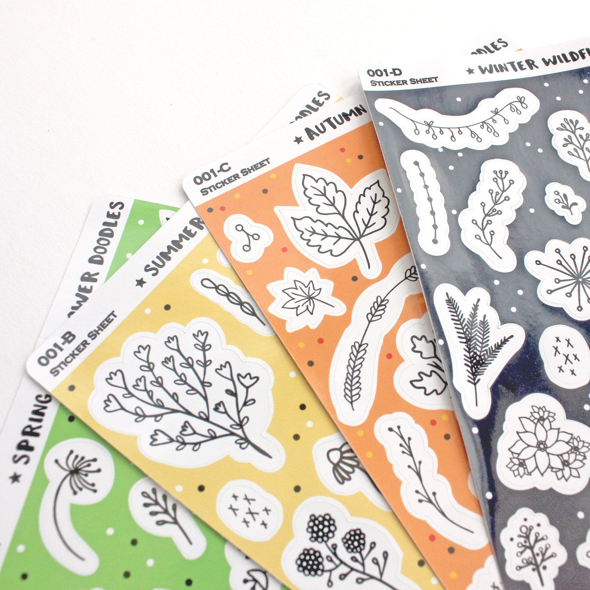 Seasonal Wildflower Doodles Sticker Sheet - Pack of 4