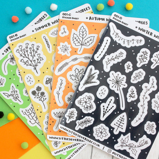 Seasonal Wildflower Doodles Sticker Sheet - Pack of 4