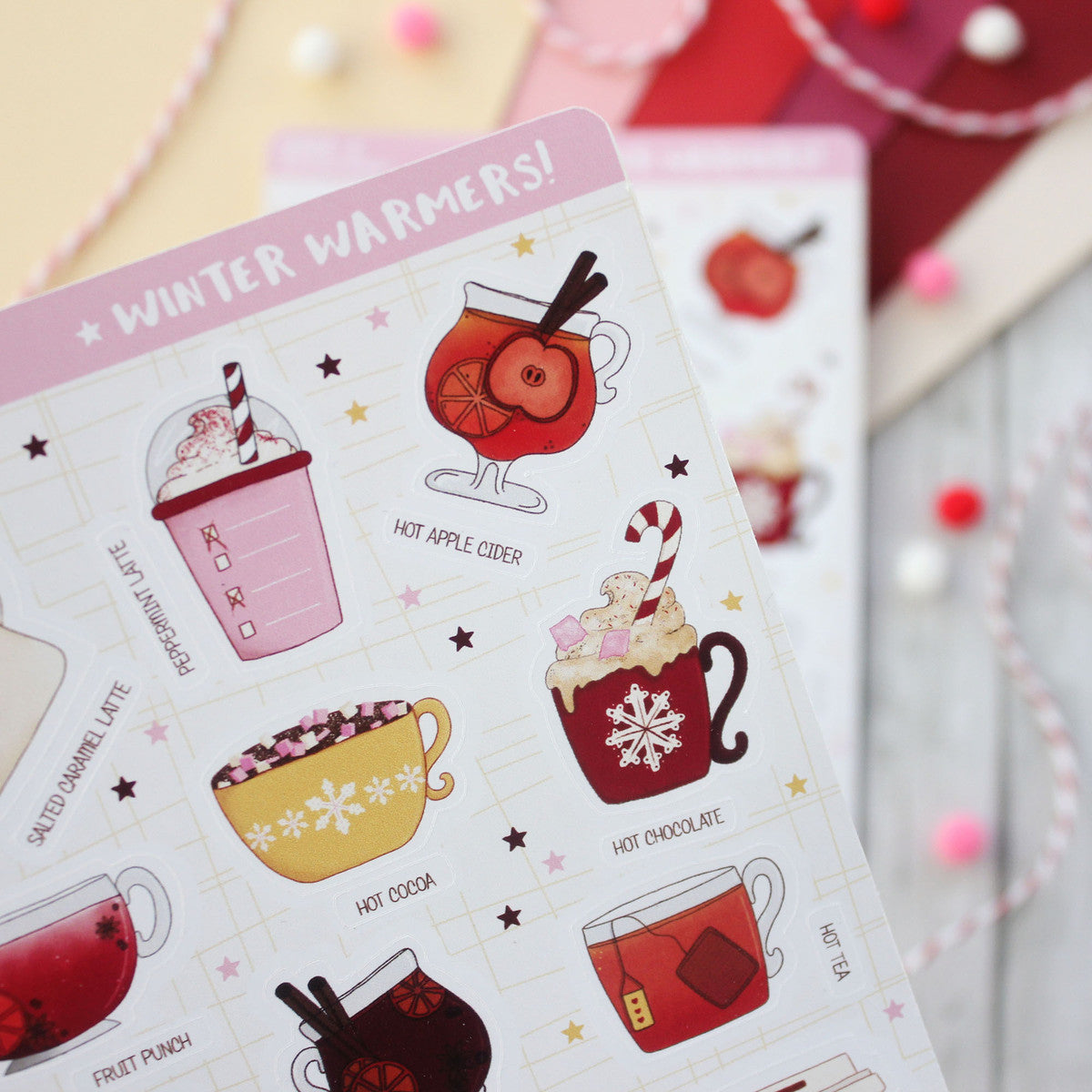 Winter Hot Drinks Themed Sticker Sheet