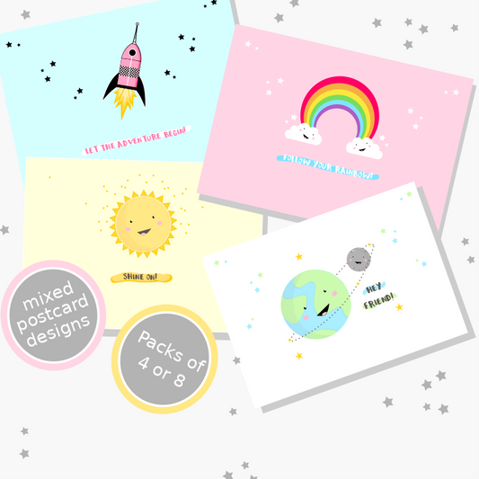 Happy Mail Positive Postcards, Packs Of Four Or Eight Glitter Accented Postcards