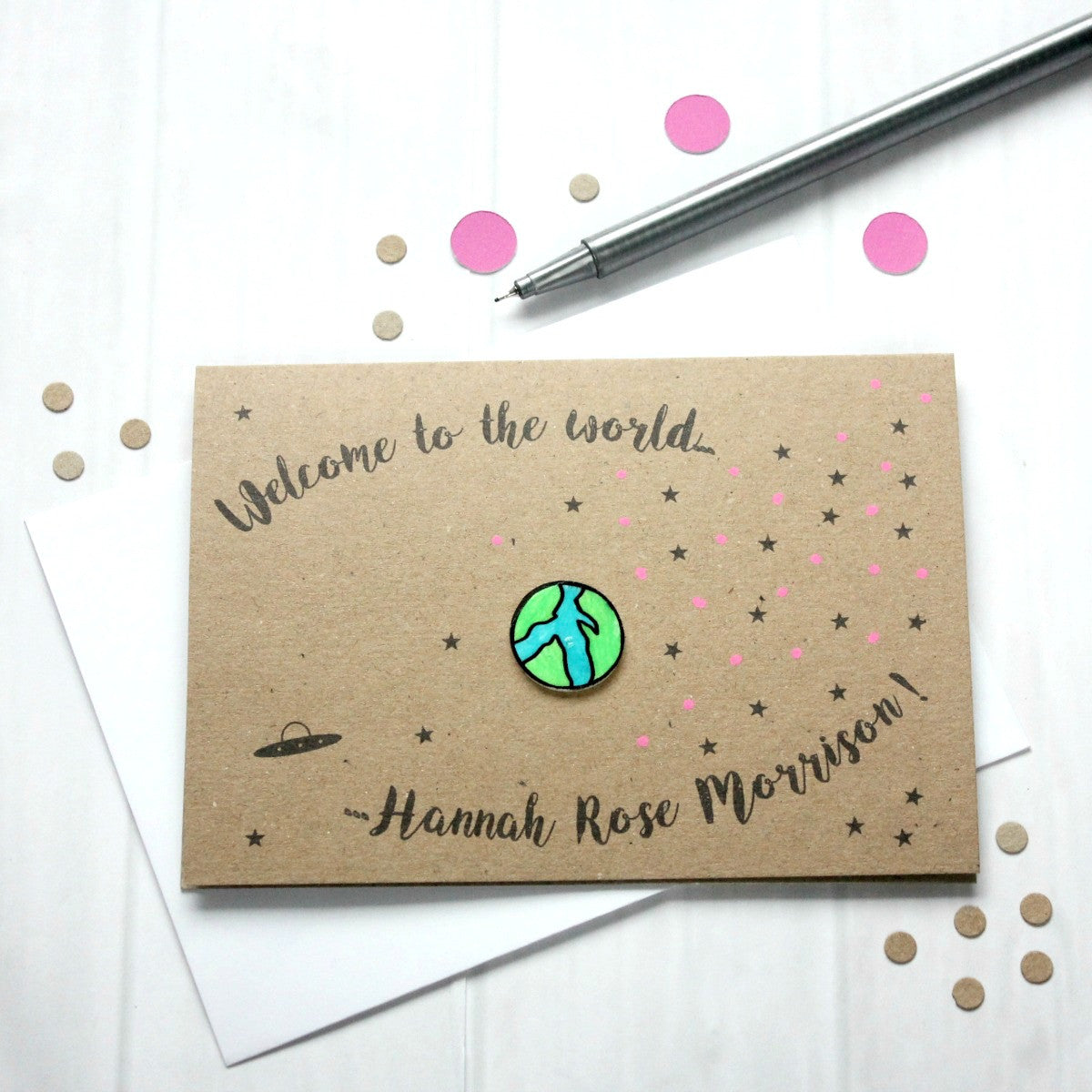 Welcome to the World. Tiny New Human. Personalised New Baby Card. Handmade New Baby Card. New Baby Card. Pink. Blue. Green. Yellow.