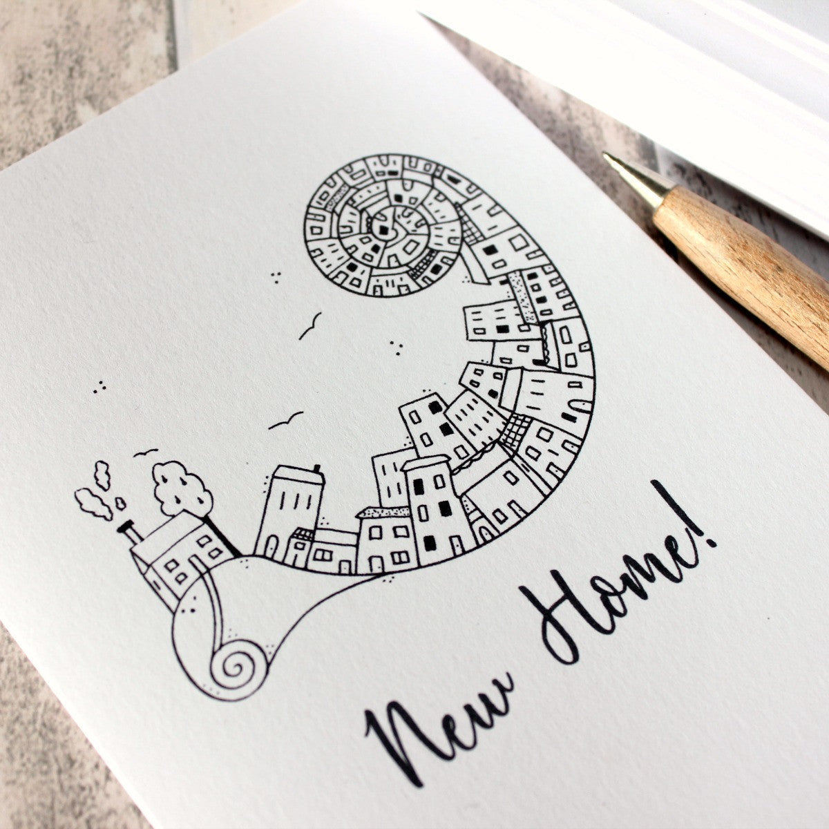 New Home Card. Moving House Card. Moving Home Card. New Home Cards. New Home. Hand Drawn Illustration. Illustration. Black and White. Cards