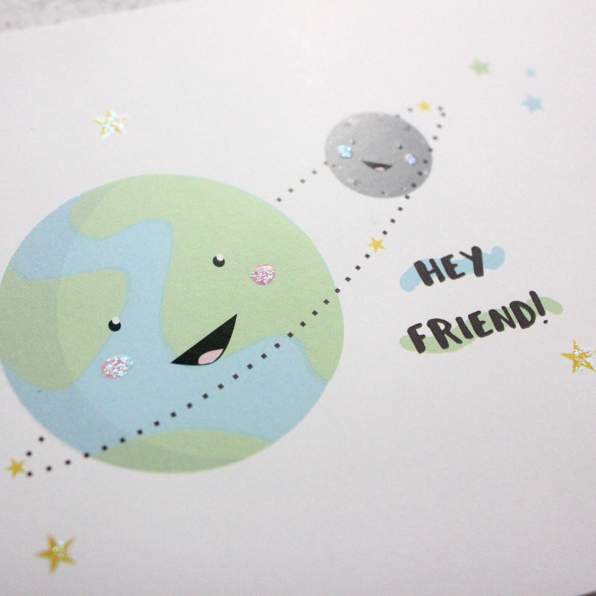 Kawaii Planet Earth Glitter Postcard