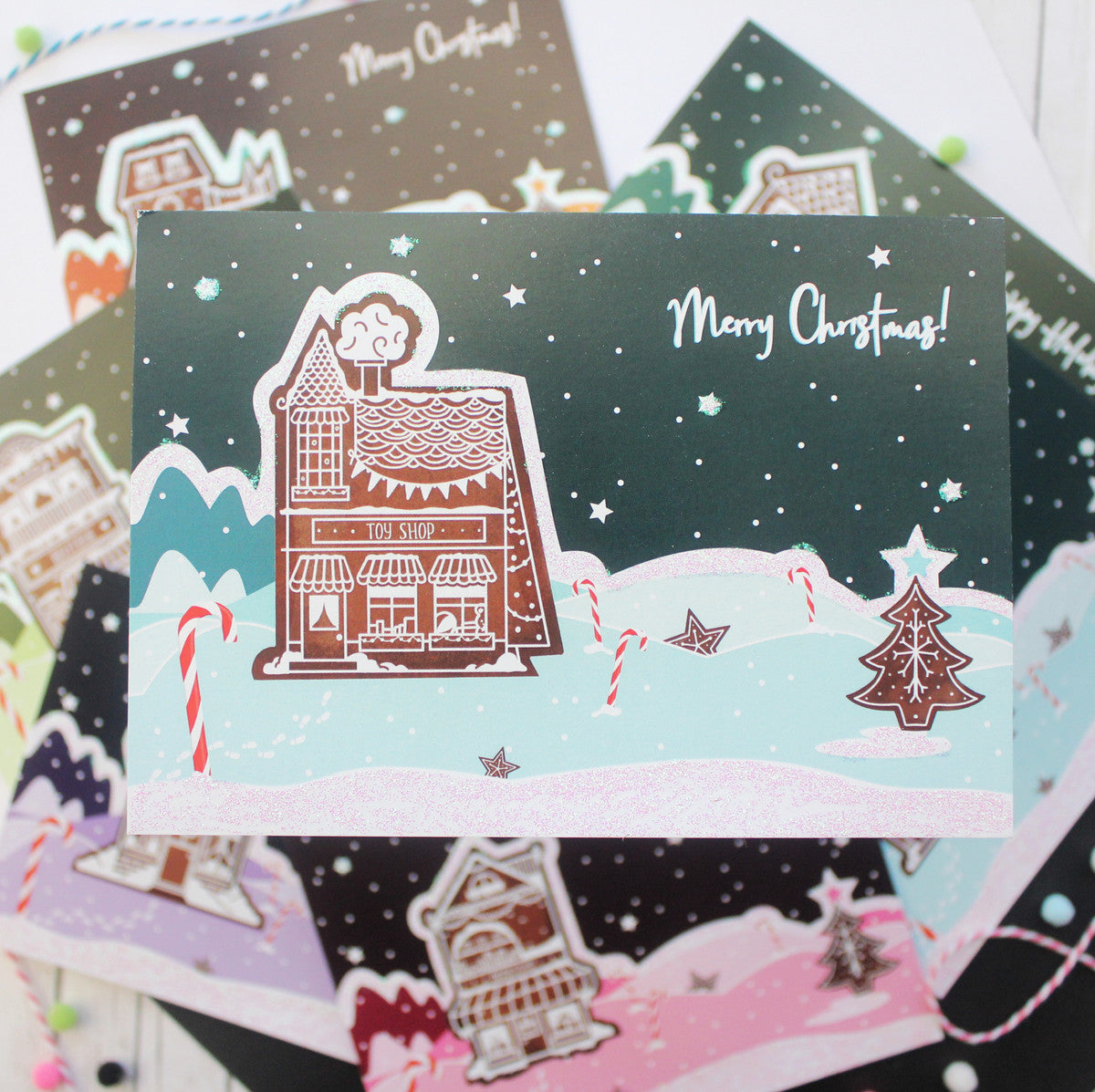 Packs of Glitter Christmas Postcards
