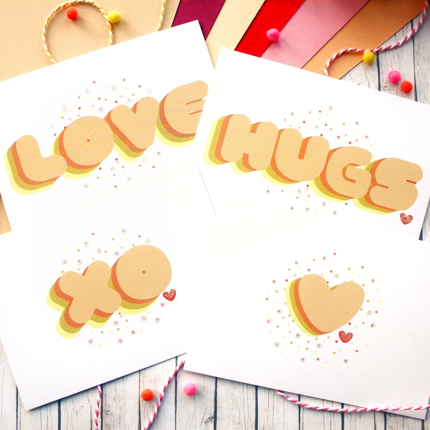 Love and Hugs Glitter Postcards - Happy Mail Packs of 4 or 8