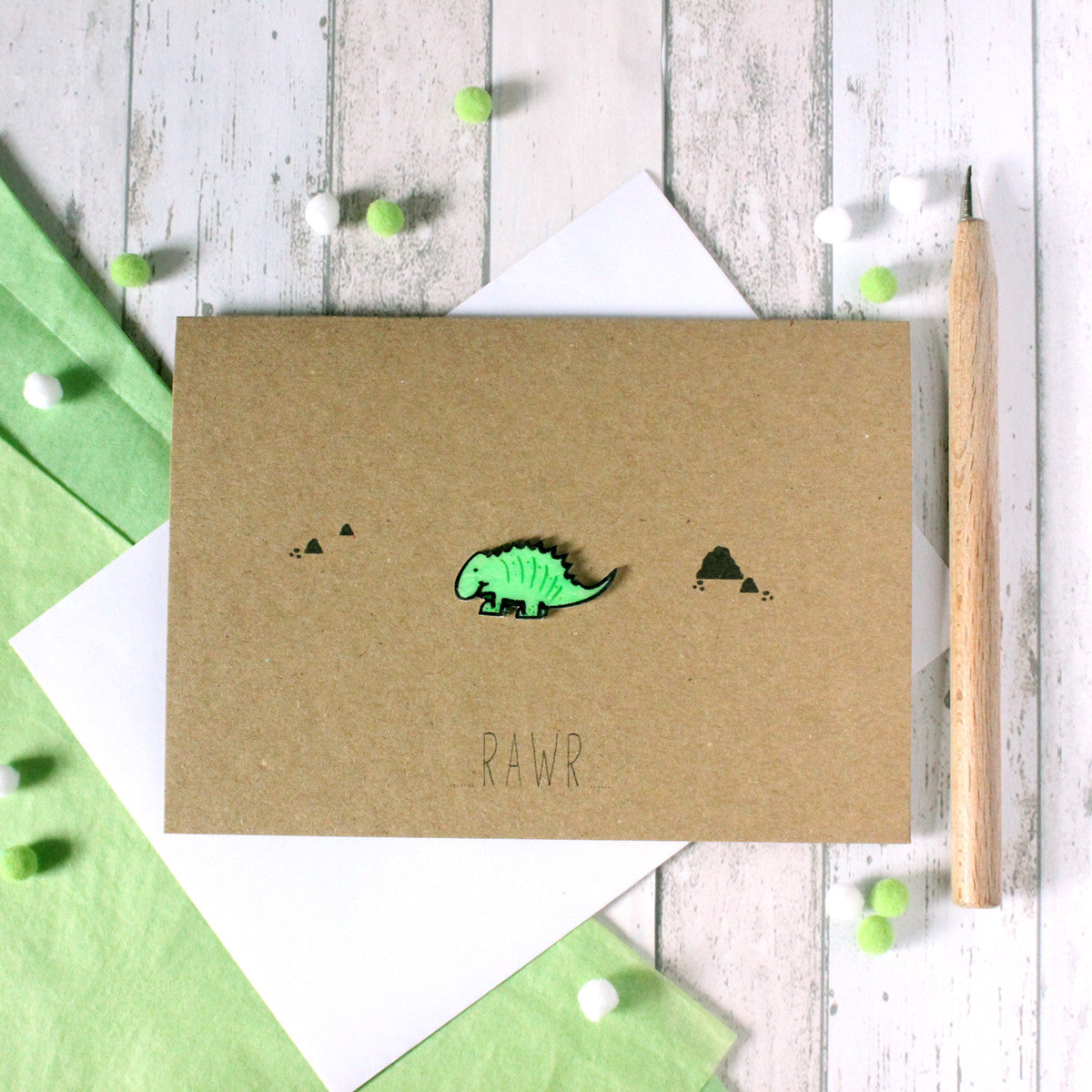 Handmade Dinosaur Card. Birthday Card. Boyfriend Card. Hello Card. Rawr. Dinosaur. Dinosaur Card. RAWR. Rawr card. Cute Dinosaur. Greenery