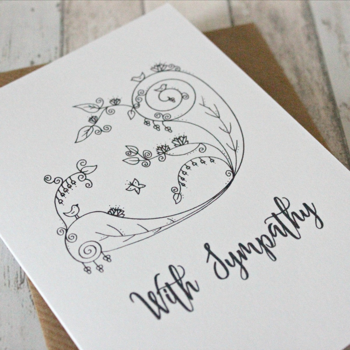 Sympathy Card. Sympathy Cards. With Sympathy. Floral Card. Hand Drawn Illustration. Illustration. Black and White. B&W. Illustrated Card