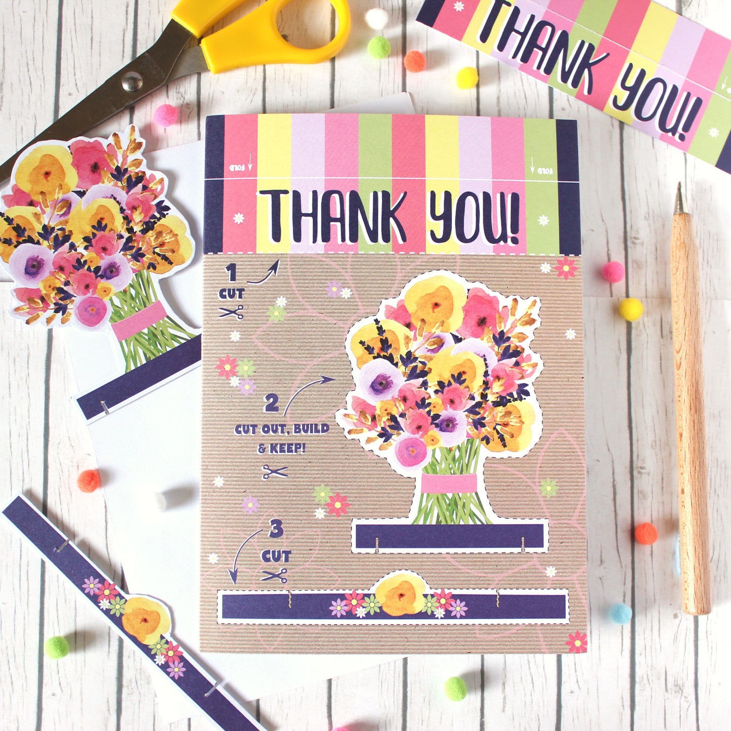 Thank You - Floral Bouquet - Cut Out and Keep Card