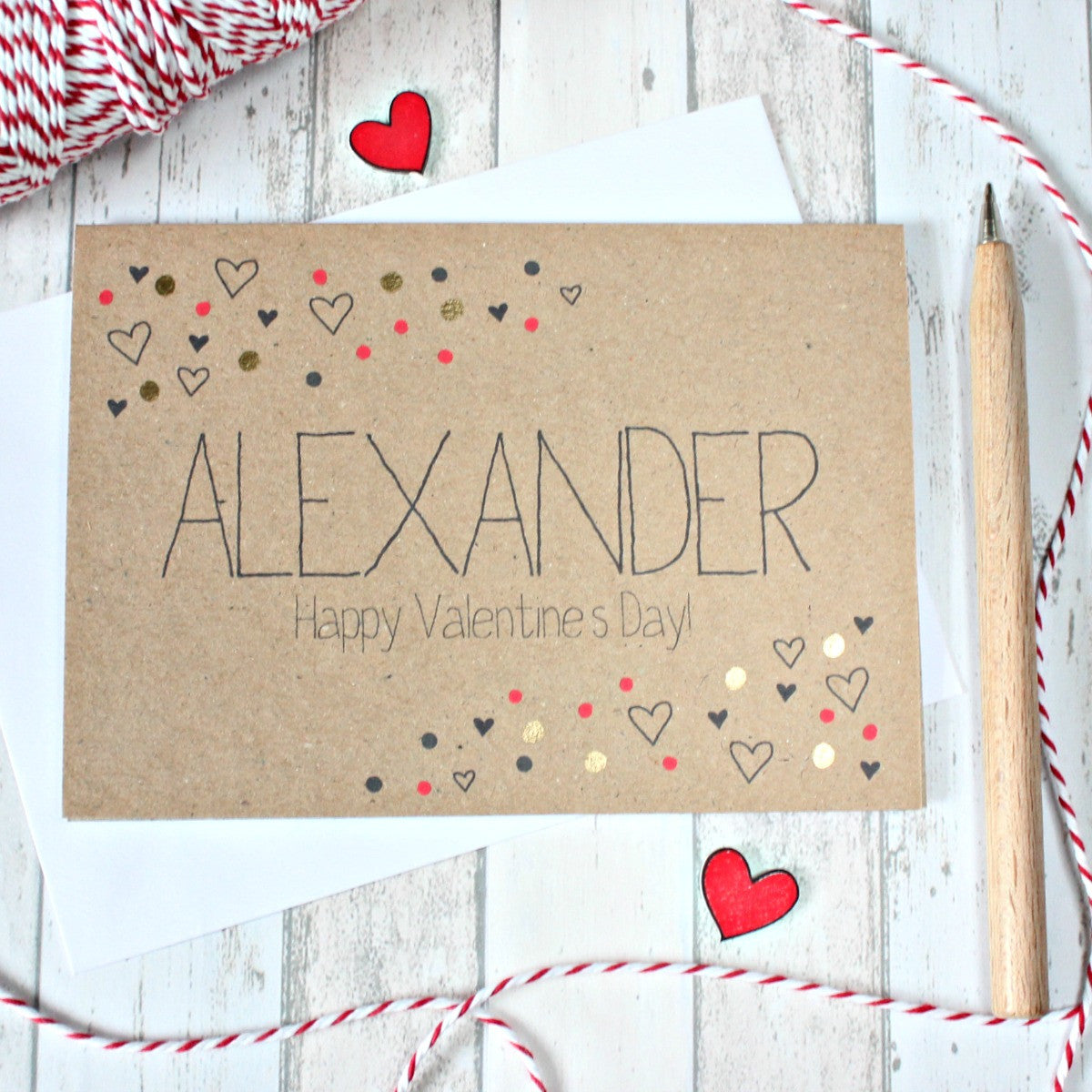 Personalised Valentines Card. Valentine. Happy Valentine's Day. Personalised Valentine. Handmade Card. Gold Dots. Kraft Card. Gold Card.
