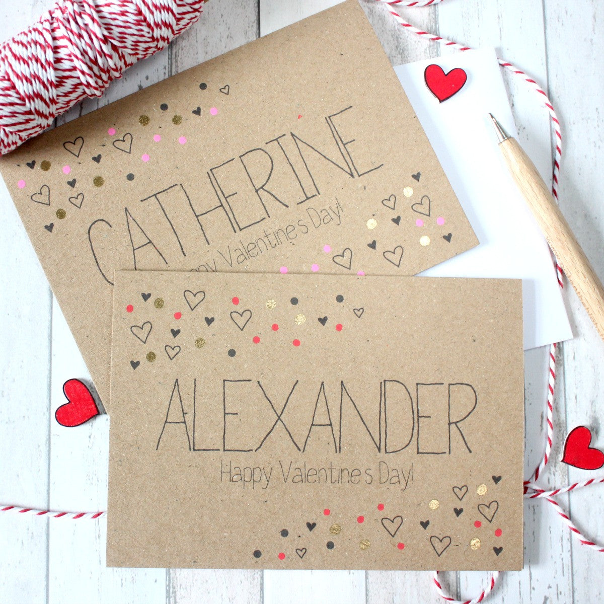 Personalised Valentines Card. Valentine. Happy Valentine's Day. Personalised Valentine. Handmade Card. Gold Dots. Kraft Card. Gold Card.