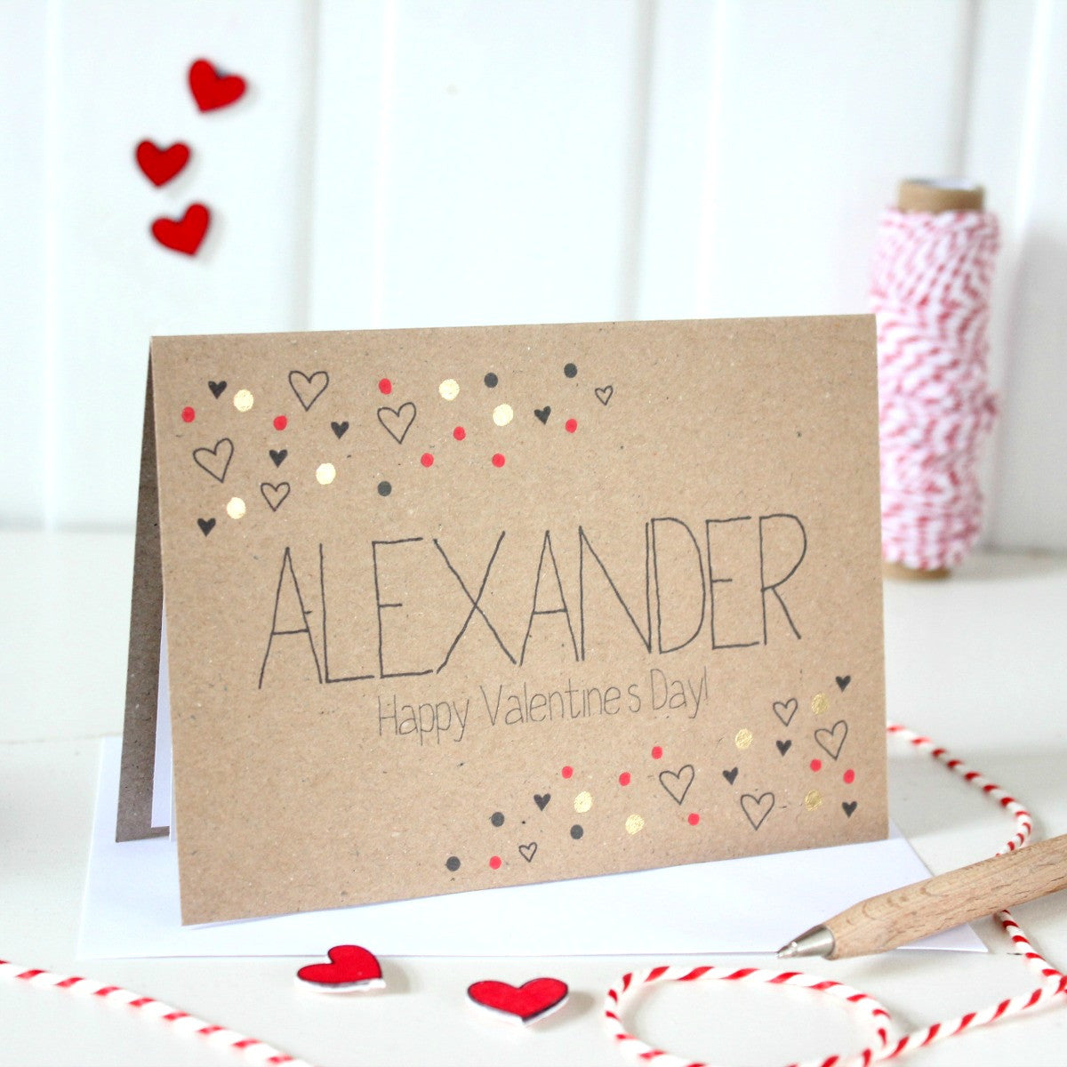 Personalised Valentines Card. Valentine. Happy Valentine's Day. Personalised Valentine. Handmade Card. Gold Dots. Kraft Card. Gold Card.