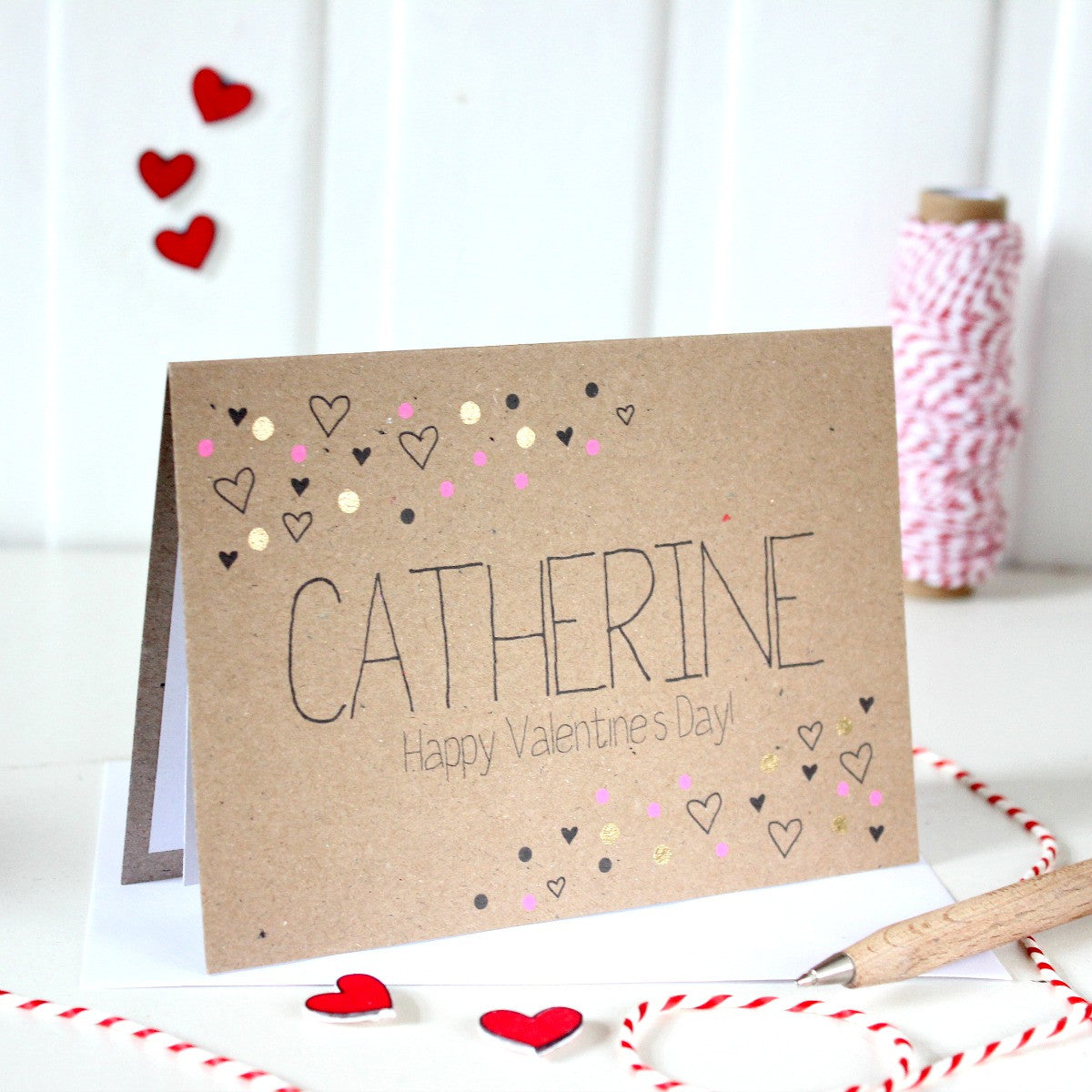 Personalised Valentines Card. Valentine. Happy Valentine's Day. Personalised Valentine. Handmade Card. Gold Dots. Kraft Card. Gold Card.