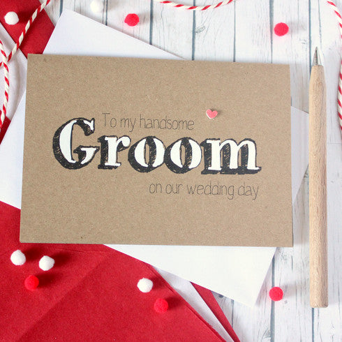 Hand Painted Handsome Groom Wedding Card
