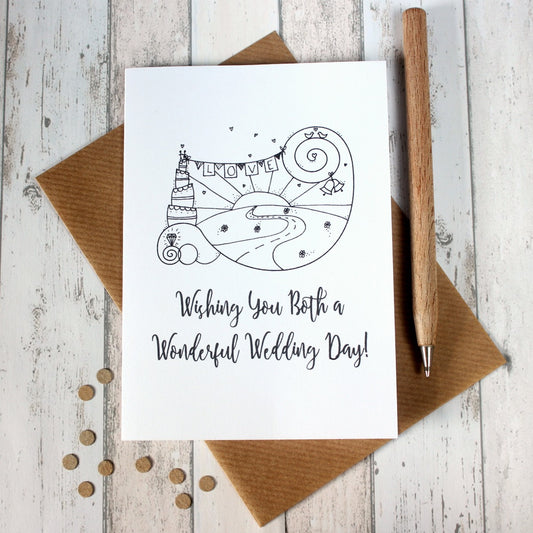 Wedding Day Card. Wedding Card. Wedding Day Cards. Wedding Cards. Wishing You Both a Wonderful Wedding Day. Hand Drawn Illustration. Cards.