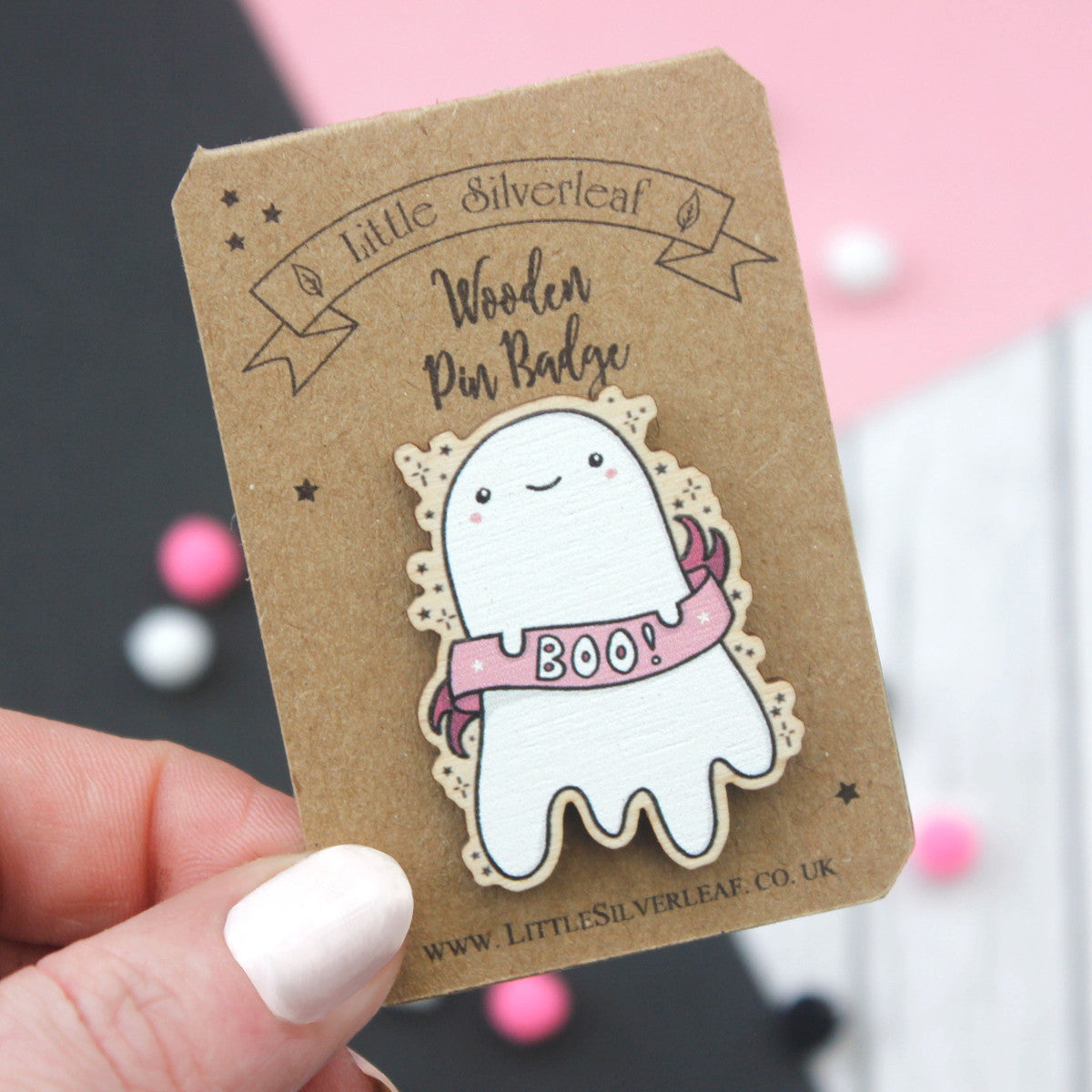 Spooky Ghost Ghost Wooden Pin Badge