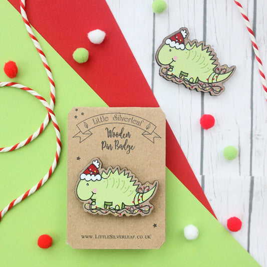 Cute Christmas Dinosaur Pin Badge